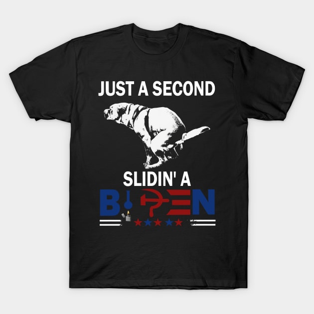 Dog Pooping Just A Second Slidin' A Biden Anti Joe Biden T-Shirt by PlumleelaurineArt